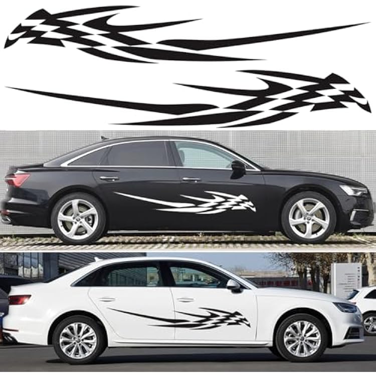 2Pcs Car Body Side Stickers Sports Racing Stripe Graphic Decals for Car,Universal Vinyl Self-Adhesive Stickers for CarsTrucksSUVs Black