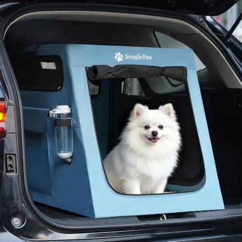 Snagle Paw Portable Dog Crate for Car Travel, Collapsible Large Dog Travel Crate with Metal Frame & 3-Door Mesh Windows, Secures in TrunkBackseat, Soft-Sided Kennel Carrier for Medium Large Dogs-L