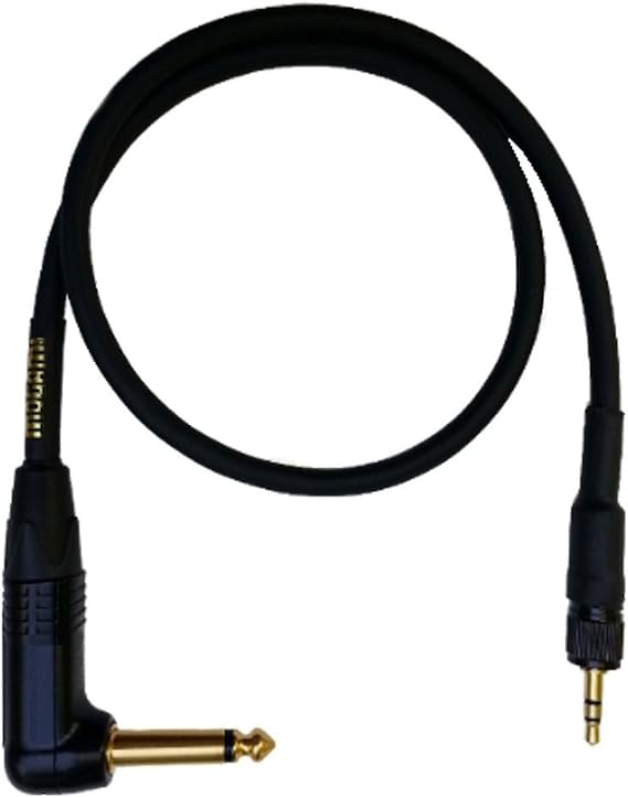 Mogami Gold BPSE TS-24R Belt Pack Instrument Cable for Wireless Instrument Systems, 1/4" TS Male Plug to 3.5mm Locking TRS Male Plug, Right Angle to Straight Connectors, 24 Inch