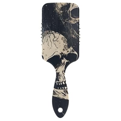Air Cushion Comb Skull Black Hair Brush for Men Women and Kids, Soft Touch Handle Hairbrush for Thin, Long, Curly or Straight Hair, Scalp Massager