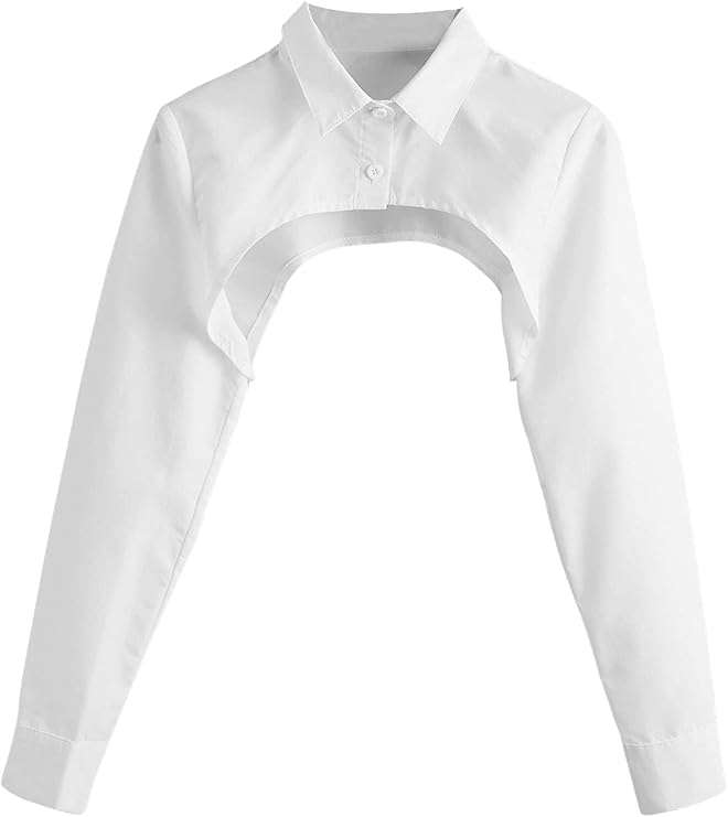 SweatyRocks Women's Button Front Collared Blouse Long Sleeve Crop Top