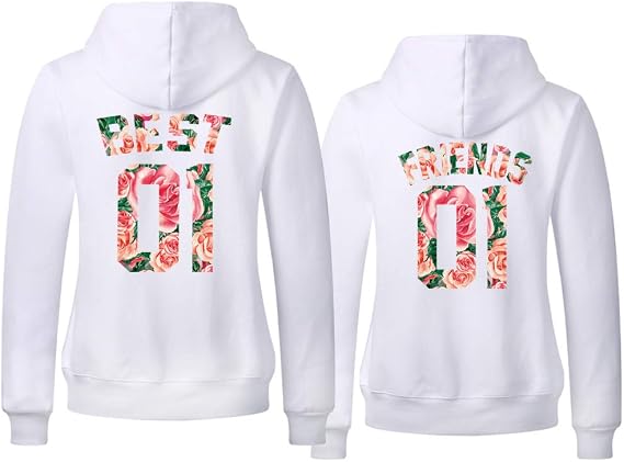 Best Friend Hoodies for 2 Matching Hoodies for Best Friends White BFF Hoodi Pullover Sweaters