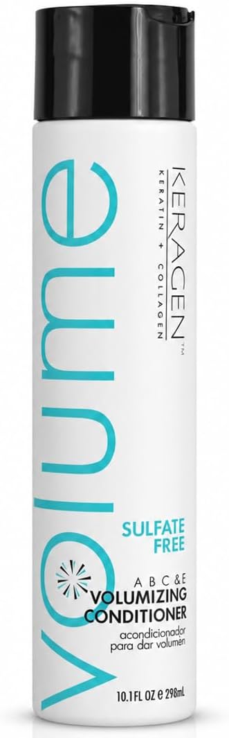 KERAGEN Volumizing Conditioner Alcohol-Free, Sulfate-Free & Paraben-Free for Fine Hair | Keratin, Panthenol, Jojoba Oil & Vitamins | Lightweight Hydration & Frizz Control | Made in USA | 10 oz