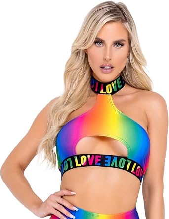 AS Roma Women's Roma's Pride Collection Halter Neck Keyhole Top for Rave/Festival