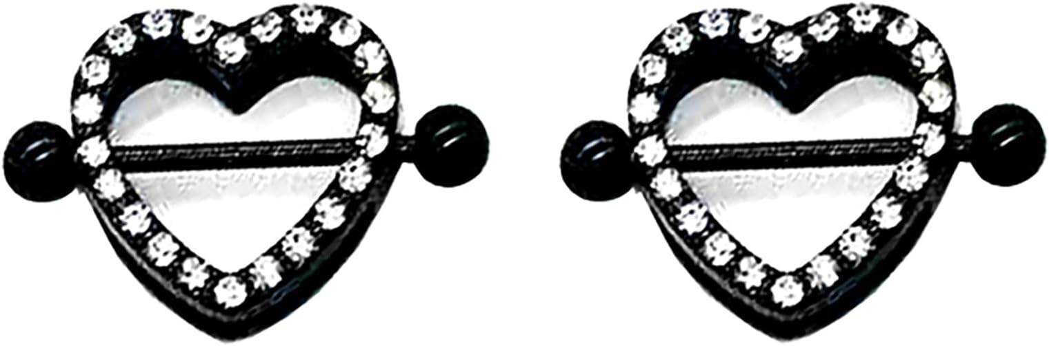 14G Stainless Steel Nipple Rings Glitter CZ Heart Straight Barbell Bars Tongue Ring 16mm(5/8Inch) Body Piercing Jewelry
