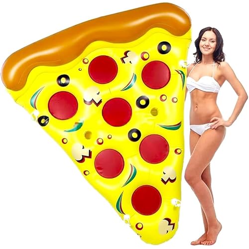 LATERN Giant Inflatable Float Pizza, 180CM x 150CM PVC Pool Floating Raft Water Float Lounger with Cup Holders & Quick Inflation Valve for Summer Pool Lake Beach Water Party