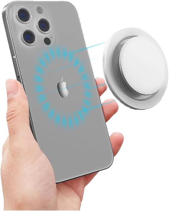 Foldable Magnetic Phone Stand with Grip - Strongest Magnet, Compatible with MagSafe Includes Metal Adapter Ring & Holder - White