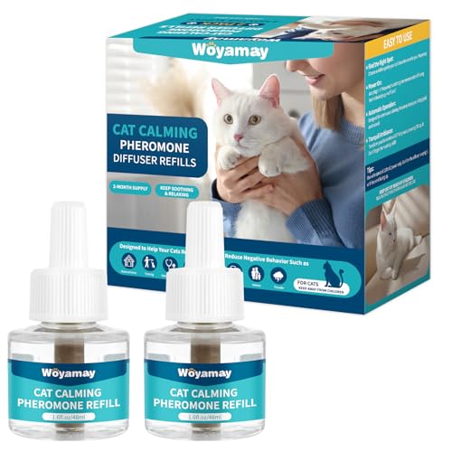 Woyamay Cat Calming Diffuser Refills - Cat Pheromones Calming Diffuser for Cats Relieve Anxiety & Stress, 2-Month Supply Cat Pheromone Diffuser Refills Fits All Common Diffuser