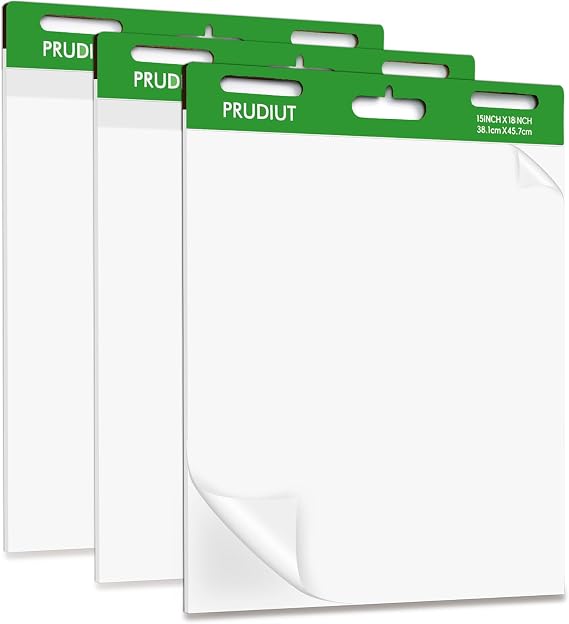 3 Pack Sticky Easel Pads, 15 x 18 Inches Flip Chart Paper, 30 Sheets | Self-Stick Top, Thick Paper, Hangs On Most Easels, Clean Removal, for Classrooms, Meetings, Brainstorming