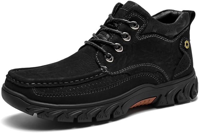 Boxpopla Men's Waterproof Hiking Boots Lace-up Lightweight & Breathable Mid Ankle Work Shoes Moc Anti Slip Trekking Shoes Casual Climbing Hiker Outdoor Boots