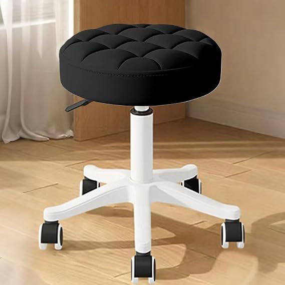 Round Rolling Stool with Wheels Height Adjustable PU Leather Swivel Drafting Work SPA Salon Stools Office Chair Small