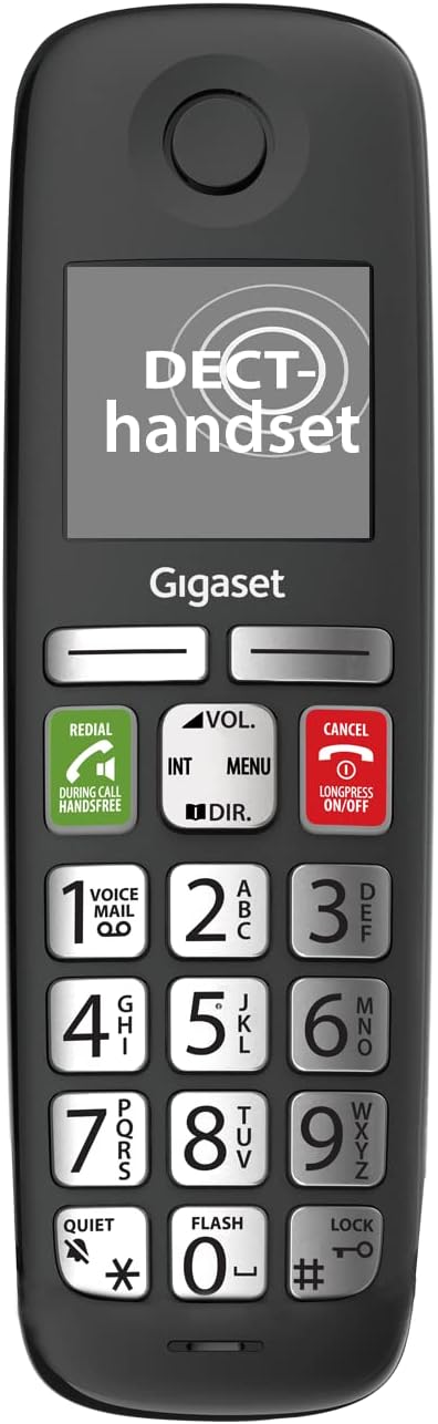 Gigaset E295H - Cordless Big Button Telephone Extra Handset - Made in Germany - Big 2 Display High Contrast - Oversized Key Easy to Use - Caller Block - 100 Contacts Phone Book, Black