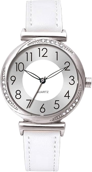 NUOVO Women's Watch Ladies Quartz Watch with Crystal Accents White Leather Band Silver Case