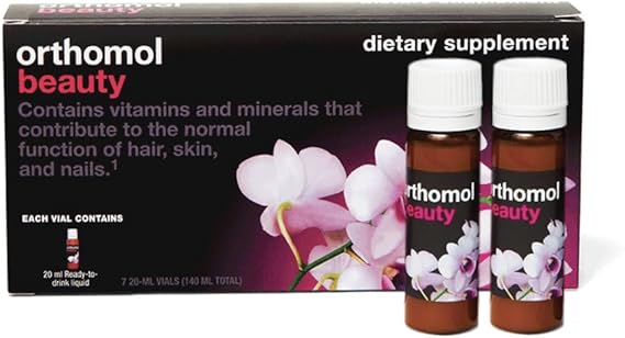 Orthomol Beauty Supplement for Hair, Skin & Nails with Collagen Hydrolysate and Biotin, Hyaluronic Acid, Vitamin E and Coenzyme Q10, Women's Liquid Beauty Vitamins (7 Day Supply)