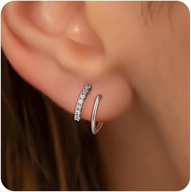 Double Huggie Hoop Piercing Tiny Twist Spiral Earrings 14k Gold/Silver Plated Backless Earrings for Women Everyday Jewelry Gifts