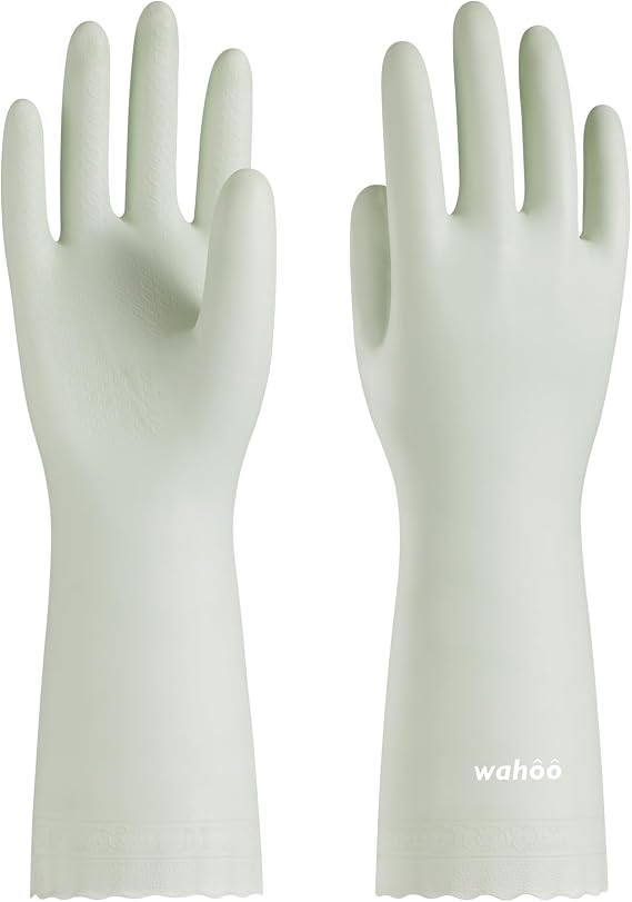 wahoo Skin-Friendly Cleaning Gloves, Reusable Dishwashing Gloves with Flocked Cotton Liner, Dishwashing, Kitchen, Canary Green, Small