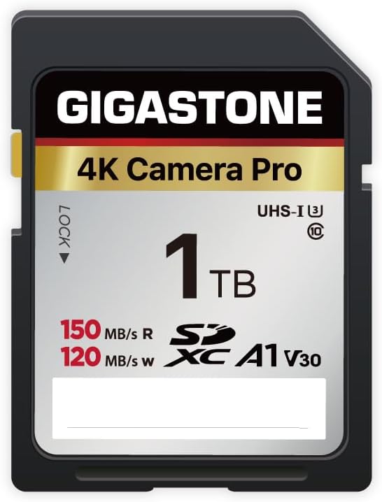 5-Yrs Free Data Recovery GIGASTONE 1TB SDXC Memory Card 4K Pro Series Camera Transfer Speed Up to 150MB/s Compatible with Digital Camera, UHS-I A1 V30 Class 10 for 4K UHD Video