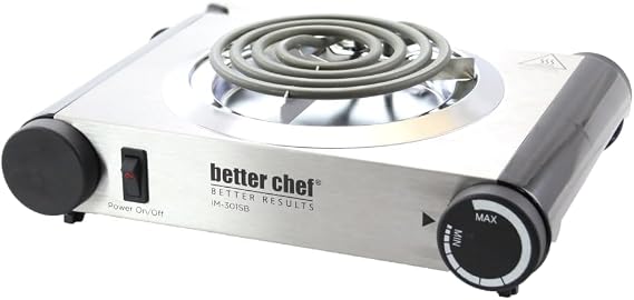 Better Chef Countertop Burner | Stainless-Steel | Adjustable Temperature | Power Switch | 1kw