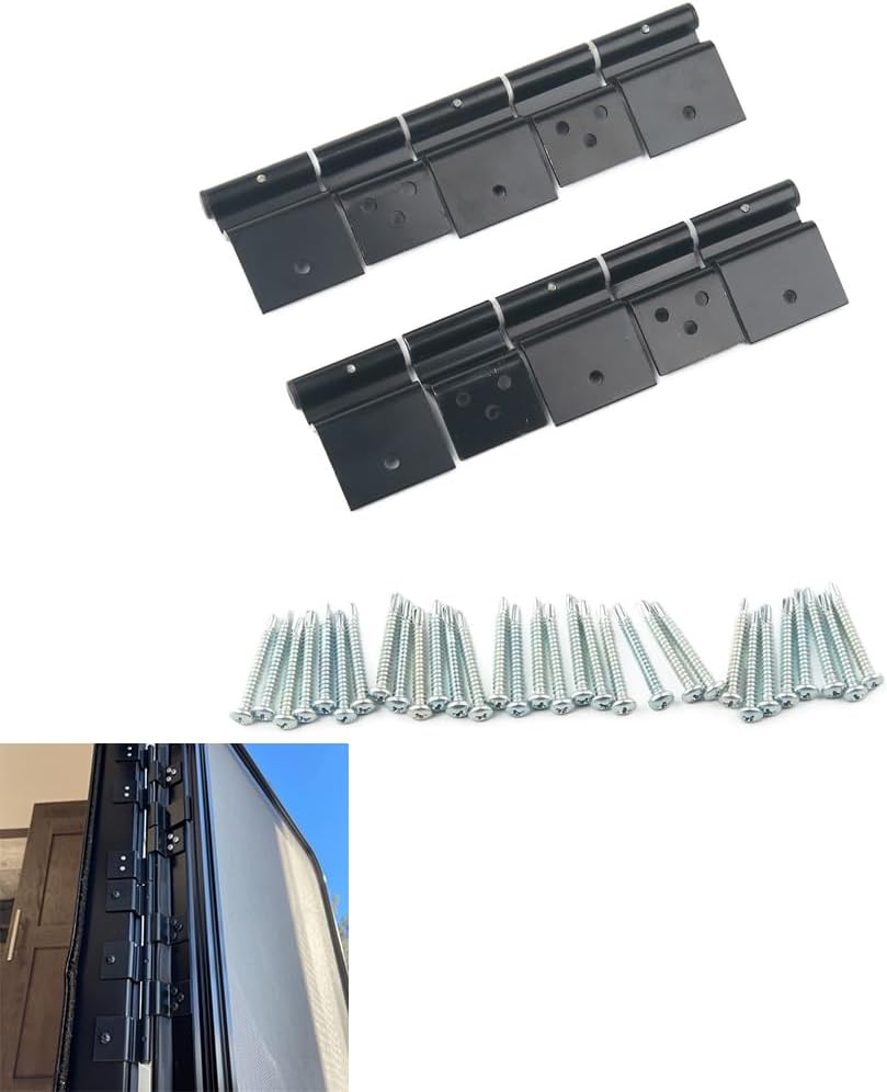 RV Entry Door Friction Hinge Kit for 5th Wheel, Travel Trailer and, Aluminium Alloy Replacement Hardware Set, Black Entrance Door Hinges with Screws Included