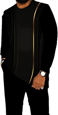 Mens 2 Piece Outfits Fall Casual Long Sleeve Crew Neck Stripe Pullover and Pants Sets Tracksuit Lounge Sweatsuit