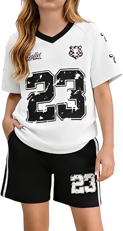 Azmxynol Tween Girl Clothes Summer Loose Tee Shirt + Skinny Shorts 2 Pieces Outfit Set Size 6-15 Years