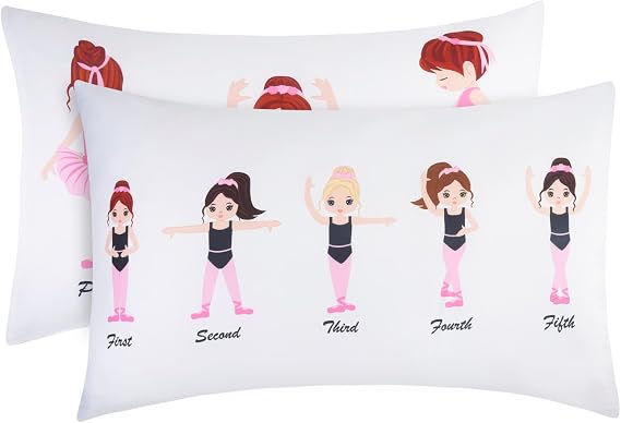 Everyday Kids 2-Pack Standard Size Pillowcases fit Pillows 20 x 26 -100% Soft Breathable Microfiber - Perfect for Toddler Little Girl Twin/Full Size Bed - Ballerina