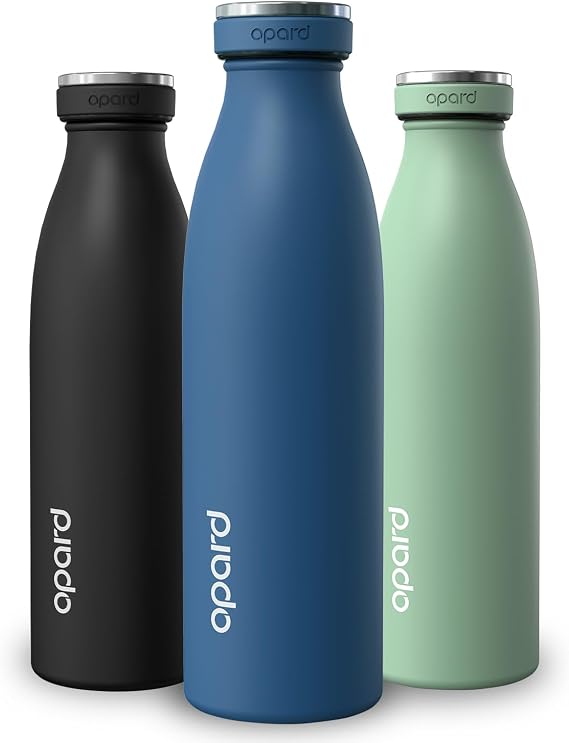 Opard Grip Insulated Water Bottle Stainless Steel, 36h Cold & 12hr Hot Metal Water Bottle 500ml, Leakproof Drink Bottle, No Sweat Thermal Flask for Adults Kids Blue