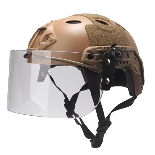 Tactical MICH Fast Helmet, with Clear Riot Visor Face Shield Sliding Goggles, Side Rail & NVG MountFor Airsoft Paintball CS War Games Outdoor Sports