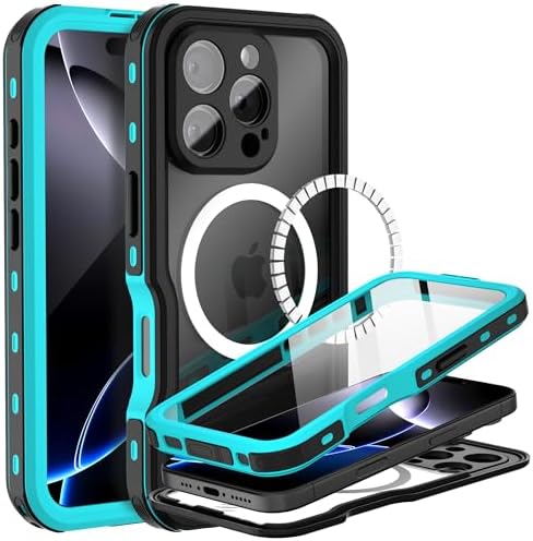 BEASTEK Waterproof Case for iPhone 16 Pro, MagSafe Shockproof Dustproof IP68 Case with Built-in Screen Protector and Mag Safe Anti-Scratch Magnetic Cover 6.3 Teal