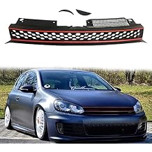 Badgeless Grill Black With Red Trim Hex Mesh Grille For 2010 2011 2012 2013 2014 Volkswagen GTI Jetta Golf