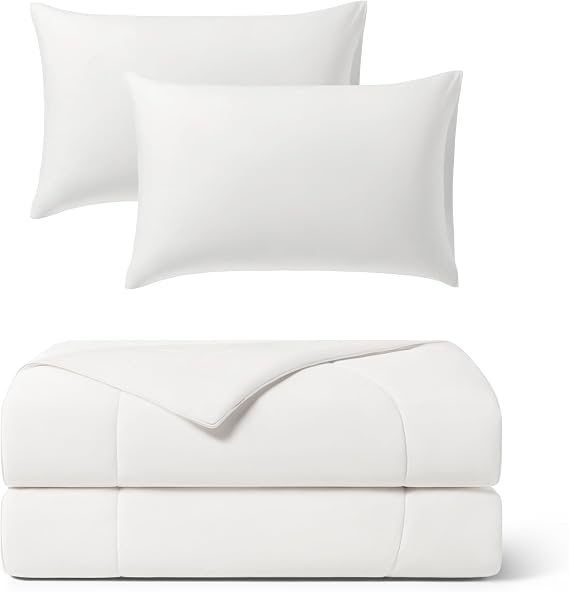 REST Buy 2 GET 30 Percent Off: Evercool Comforter Plus Pillowcases Bundle at 30% Discount, in Arctic White, Twin Size