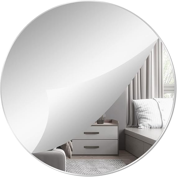 12'' Round Wall Mirror Tiles Self Adhesive Circle Mirror for Wall
