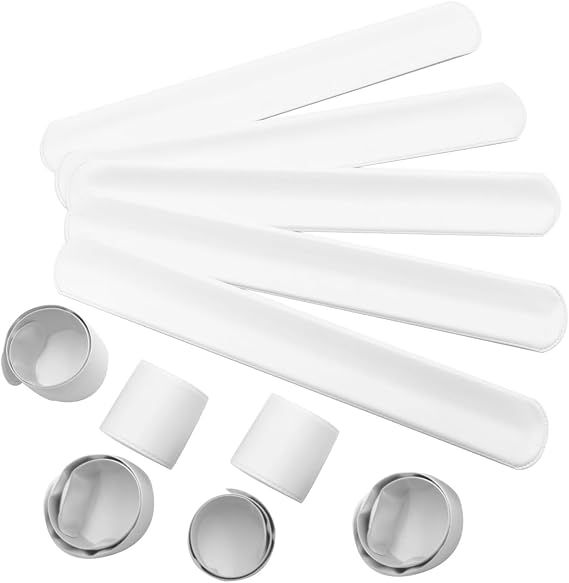 White Slap Bracelets, 12 PCS Plastic Party Bands DIY Blank Bracelets Slap Wristbands Bulk Plain Snap Bands for Kids & Adults