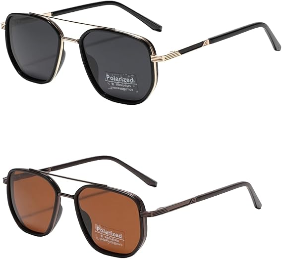 HESBITEUL 2 Packs Polarized Sunglasses: Unisex UV400 Protection Oversized Frame with 2 Colors for Cycling/Travel Outdoor Activities