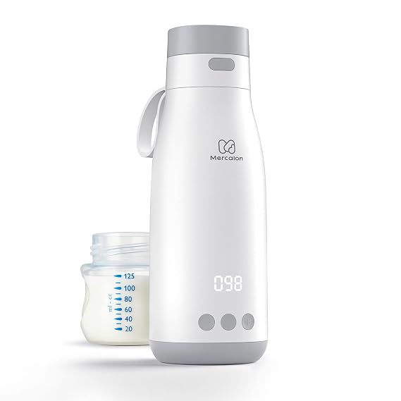 Bottle Warmer for Travel and Home, Mercalon Portable Water Warmer Formula & Breastmilk, Fast Heat Baby Bottle Warmer with Dual Mold 7 Temperature Setting Adults White/Grey