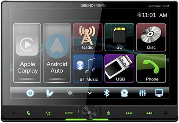 Soundstream VRCPAA-106M Double DIN Car Stereo - Apple CarPlay & Android Auto Head Unit, 10.6 Floating Touchscreen Car Stereo with Bluetooth, Aux Input, USB, SD, Mechless Headunit (No Disc/DVD Drive)