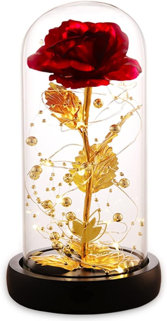 Mothers Day Forever Preserved Flower Rose Gifts for Mom, Beauty and the Beast Rose, Birthday Gifts for Women, Eternal Rose in Glass Dome, Blessing Valentine Flowers Gift for Mother Wife