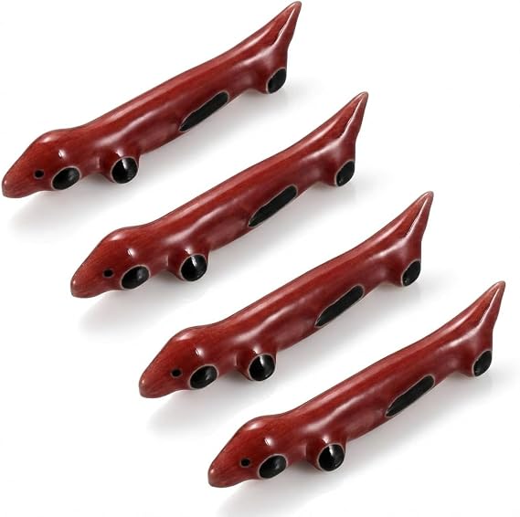 4 Pack Ceramic Sausage Dog Chopstick Rests Cute Japanese Dachshund Utensil Holders for Chopsticks, Spoons, Knives & Forks Adorable Table Decor for Home or Gift, Rose Red