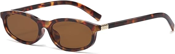 LJCZKA Retro Oval Cat Eye Sunglasses for Women Small Narrow Rectangle Sunglasses 90s Trendy Shades UV400 Protection