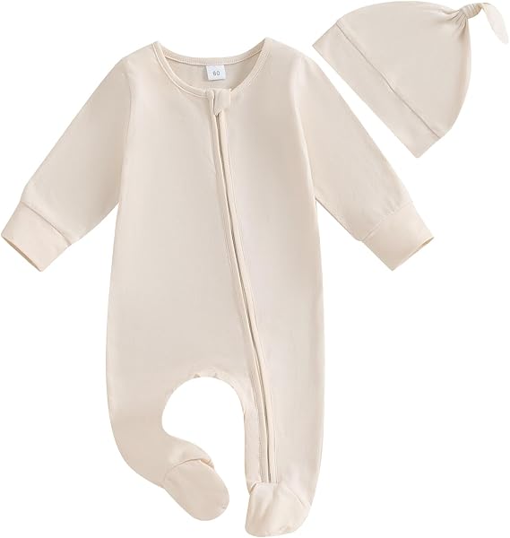 Newborn Baby Boy Girl Zipper Footies Sleep and Play Pjs Cotton One-Piece Romper Jumpsuit Pajamas Unisex Sleepers