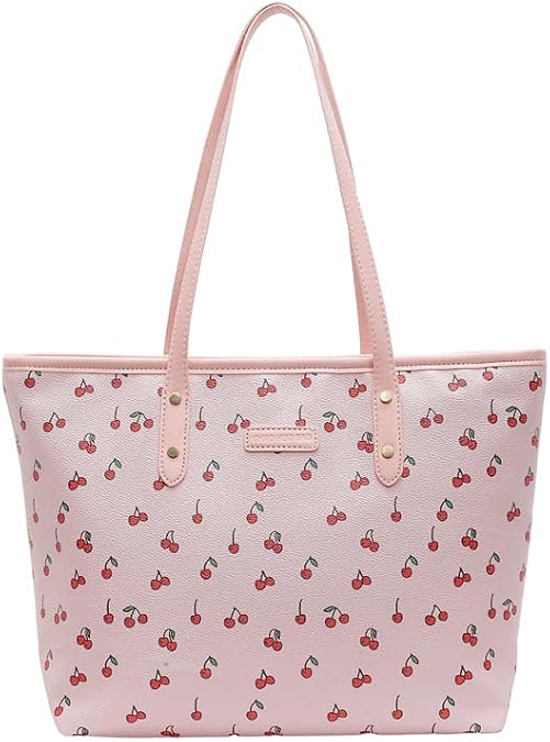 GSenhui Tote Bags for Women PU Leather Cute Cherry Tote Bag Small Handbag, Pink