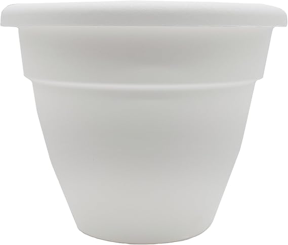 The HC Companies Caribbean Planter Pot - Outdoor & Indoor Plant Pot with Drainage Hole & Plug - Rolled Rim Plastic Pots for Plants & Flowers - Decorative Plant Pot (12" White, Pack of 1)
