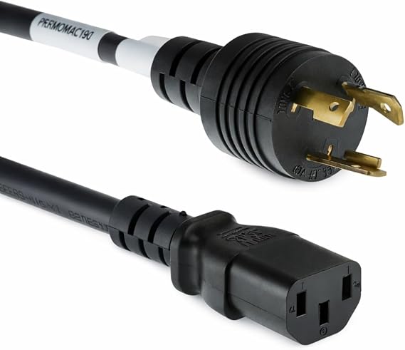 Twist Locking Power Cord 15ft, 14 AWG NEMA L6-20P to IEC C13 | Heavy Duty 14 AWG AC Power Cord, 15A/250V, with Black SJT Jacket and L6-20P to C13 Connectors