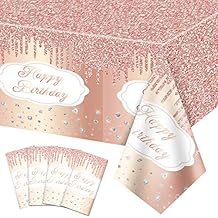 Rose Gold Tablecloths, Rose Gold Party Decorations 4Pcs Disposable Plastic Table Covers Rectangle Table Cloth for Girl Mom Women's Birthday Party