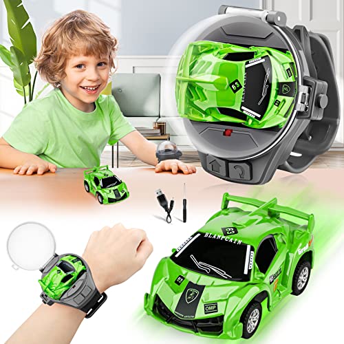 2024 New Mini Remote Control Car Watch Toys, 2.4 GHz Cartoon RC Watch Racing Car, USB Charging Remote Control Car, TikTok Watch Car Hand Controlled Watch RC Car for Boys Girls Birthday Gift Green