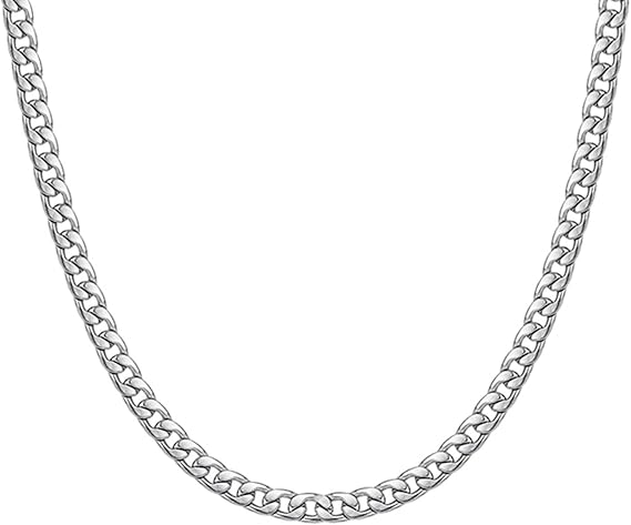 Mens Silver Chain, Cuban Chain, Silver Chain Mens, Mens Necklace, 5mm Men Sturdy Cuban Chain Necklace, for Women Men Boy Girls Shiny Mens Necklaces