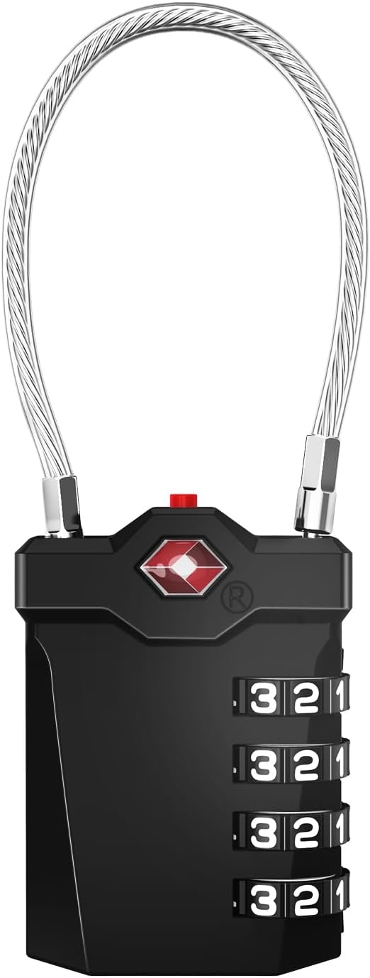 ZHEGE TSA Approved Luggage Lock, Travel Lock, 5.5in Flexible Cable (Black)