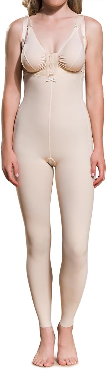 Marena FBL Ankle-Length Girdle w/ Padded Zippers & Suspenders-XS-Beige