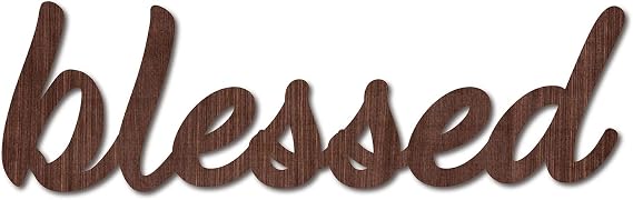 CREATCABIN Cutout Sign Blessed Wooden Wall Art Decor Wood Word Sculpture Signs Rustic Farmhouse for Housewarming Home Front Door Entryway Wall Decoration, Brown, 11.9 x 3.6inch