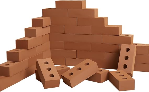 Deekin Foam Brick Building Blocks for Kids Thick Blocks Foam Large Fake Brick Construction Toy for Stacking Construction Gifts, 8 x 4 x 2.4 in(20 Pcs,Circle Holes)